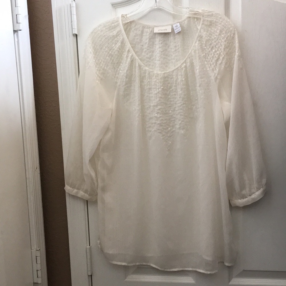 FINAL MARKDOWN Ladies’ Chico’s sheer Sequined Blouse (0 ≈ XS or 4)